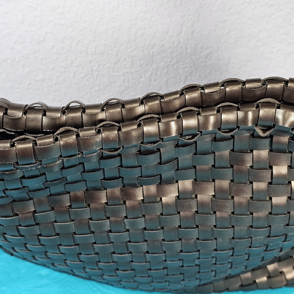 NINE WEST Woven Shoulder Tote Faux Leather Braided Shoulder Handbag Purse Bronze - Picture 5 of 15